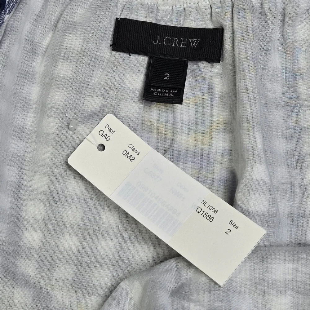 J. Crew Womens Blue Gingham Eyelet Scalloped Hem Tie Strap Ruffle Top G6577 Sz 2